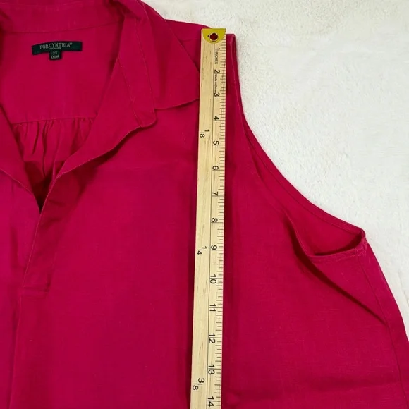 For Cynthia Linen Tunic Top 2X Pink Sleeveless Blouse Plus Size Coastal Boho - Picture 8 of 11